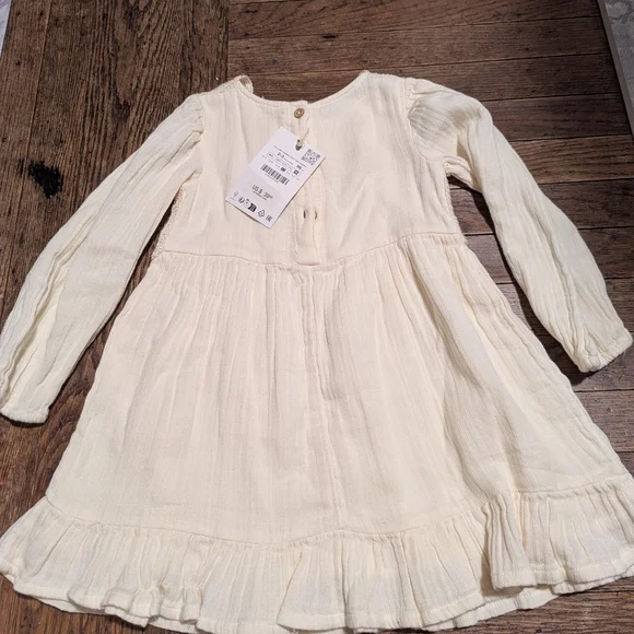 Cream Floral Embroidered Kids Dress - Picture 2 of 2